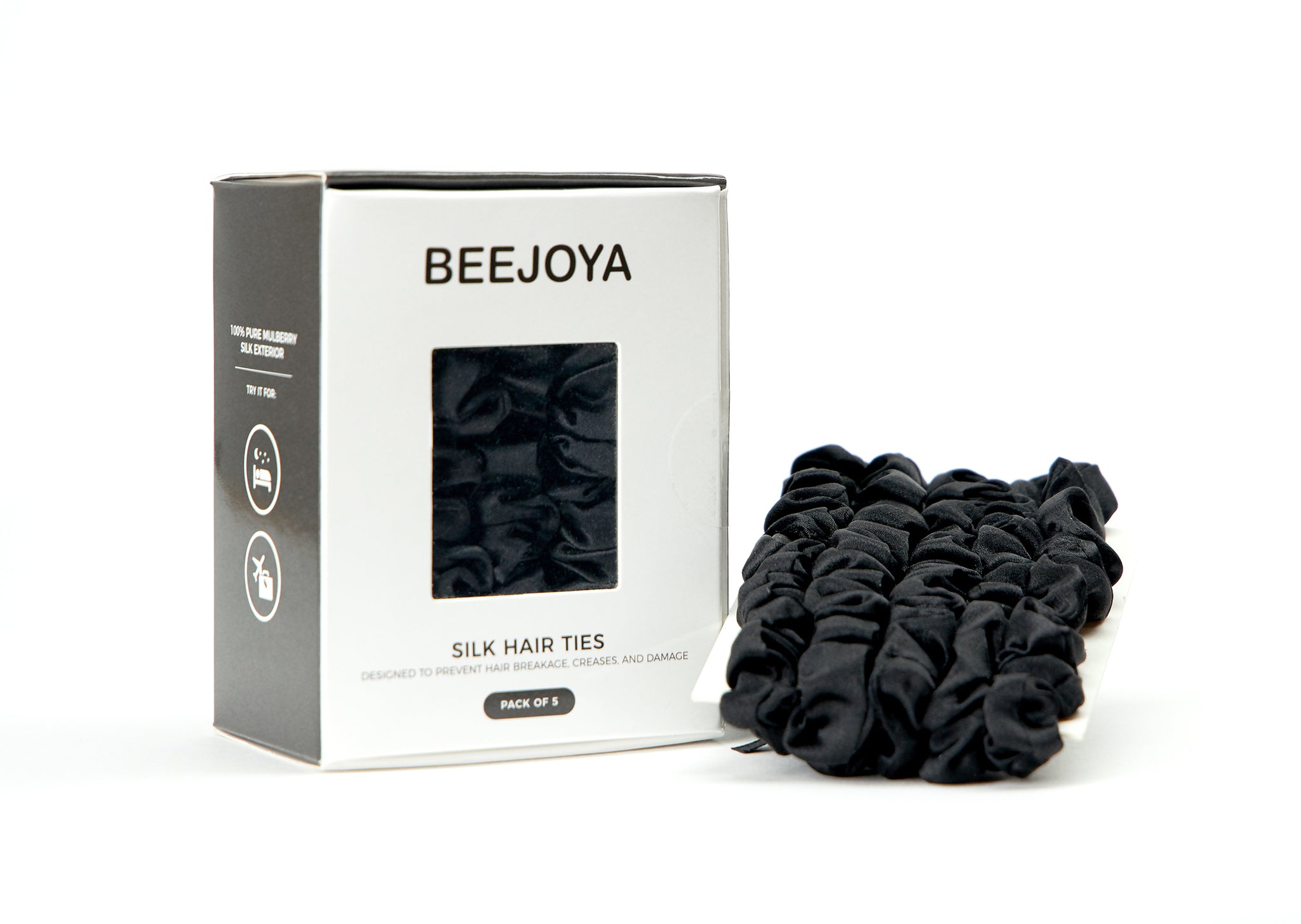 5-Pack Mulberry Silk Hair Ties (Black) – Beejoya
